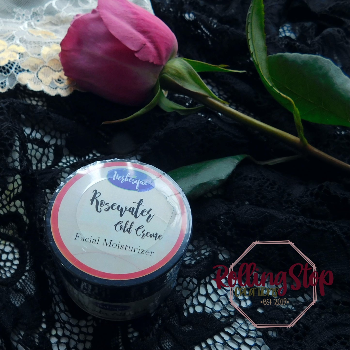 Rosewater Cold Creme Facial Moisturizer by Herbesque sold by Rolling Stop Creations Boutique - Event - Gift - Skincare