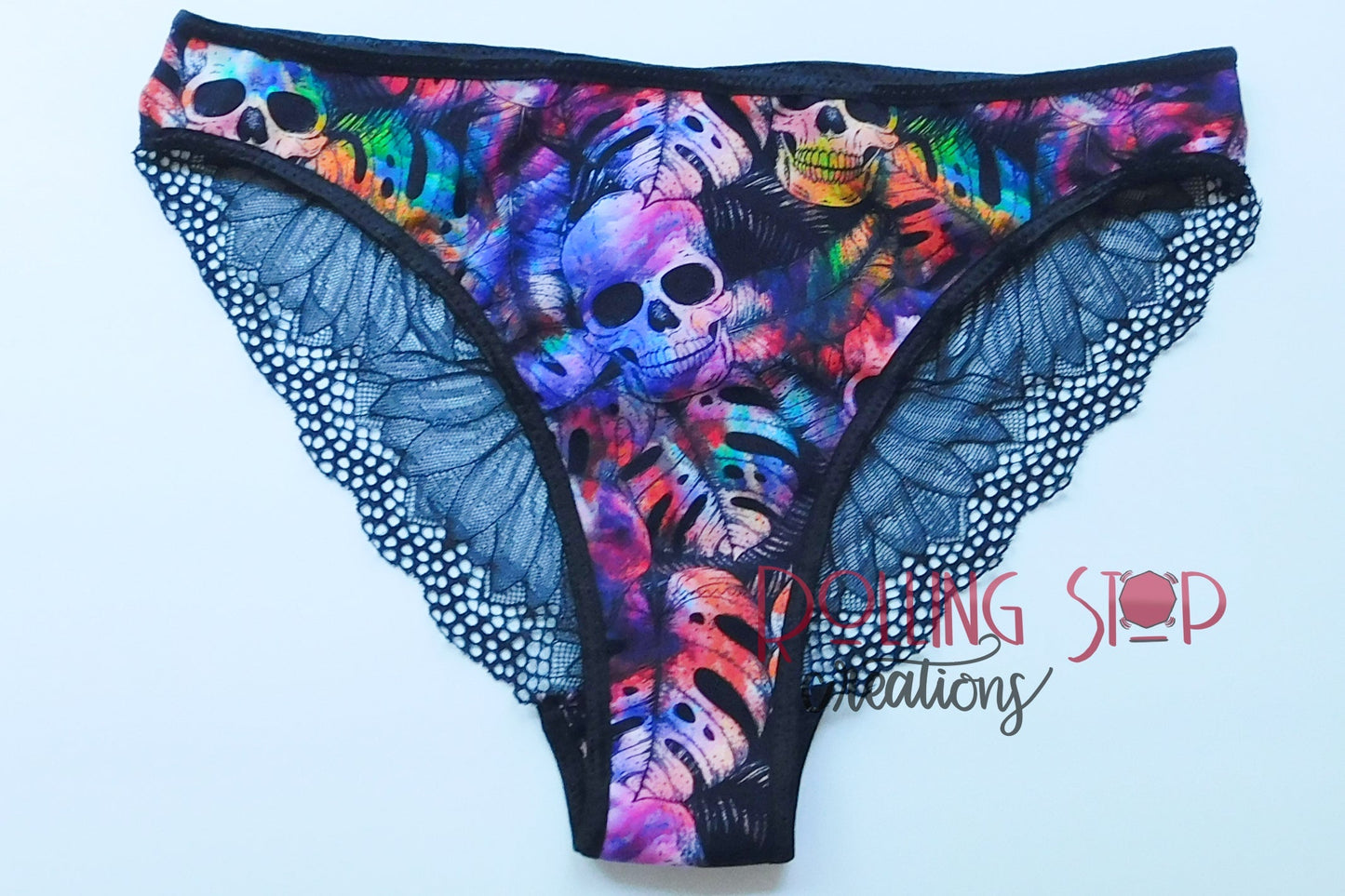 Bloody Mary Skulls & Moths Lace Accent Pantydrawls by Rolling Stop Creations sold by Rolling Stop Creations Jundies - L
