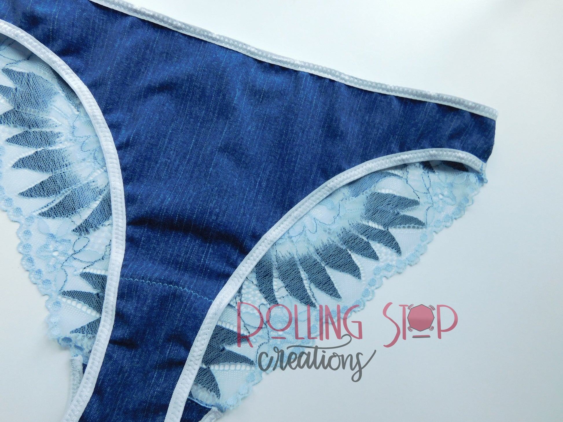 Denim Print Lace Back Pantydrawls by Rolling Stop Creations sold by Rolling Stop Creations Jundies - Lace - Lingerie