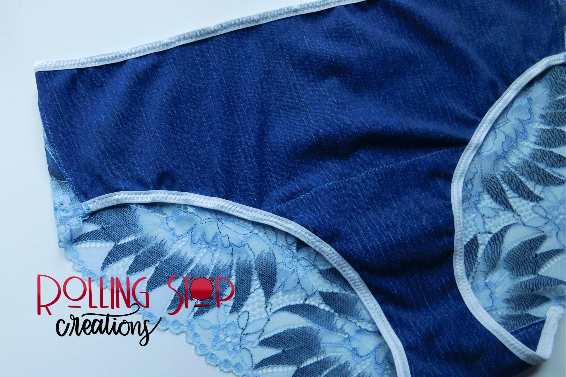 Denim Print Lace Back Pantydrawls by Rolling Stop Creations sold by Rolling Stop Creations Jundies - Lace - Lingerie