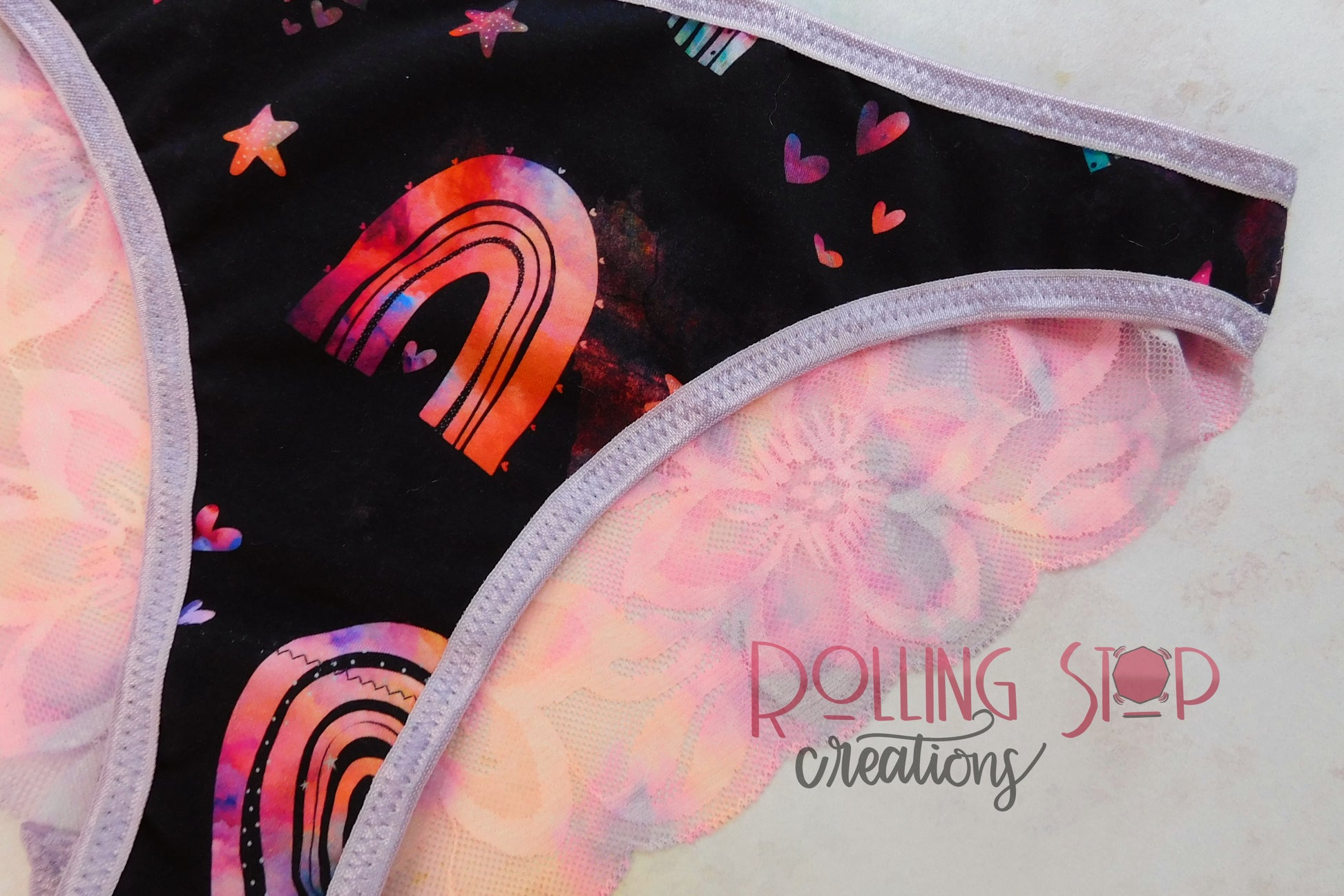 Powder Rainbows Lace Back Pantydrawls by Rolling Stop Creations sold by Rolling Stop Creations 