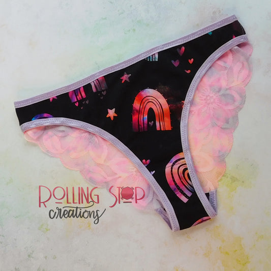 Powder Rainbows Lace Back Pantydrawls by Rolling Stop Creations sold by Rolling Stop Creations 