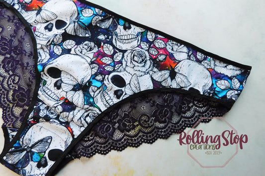 Zodiac Galaxy Skulls & Moths Lace Accent Pantydrawls by Rolling Stop Creations sold by Rolling Stop Creations Jundies