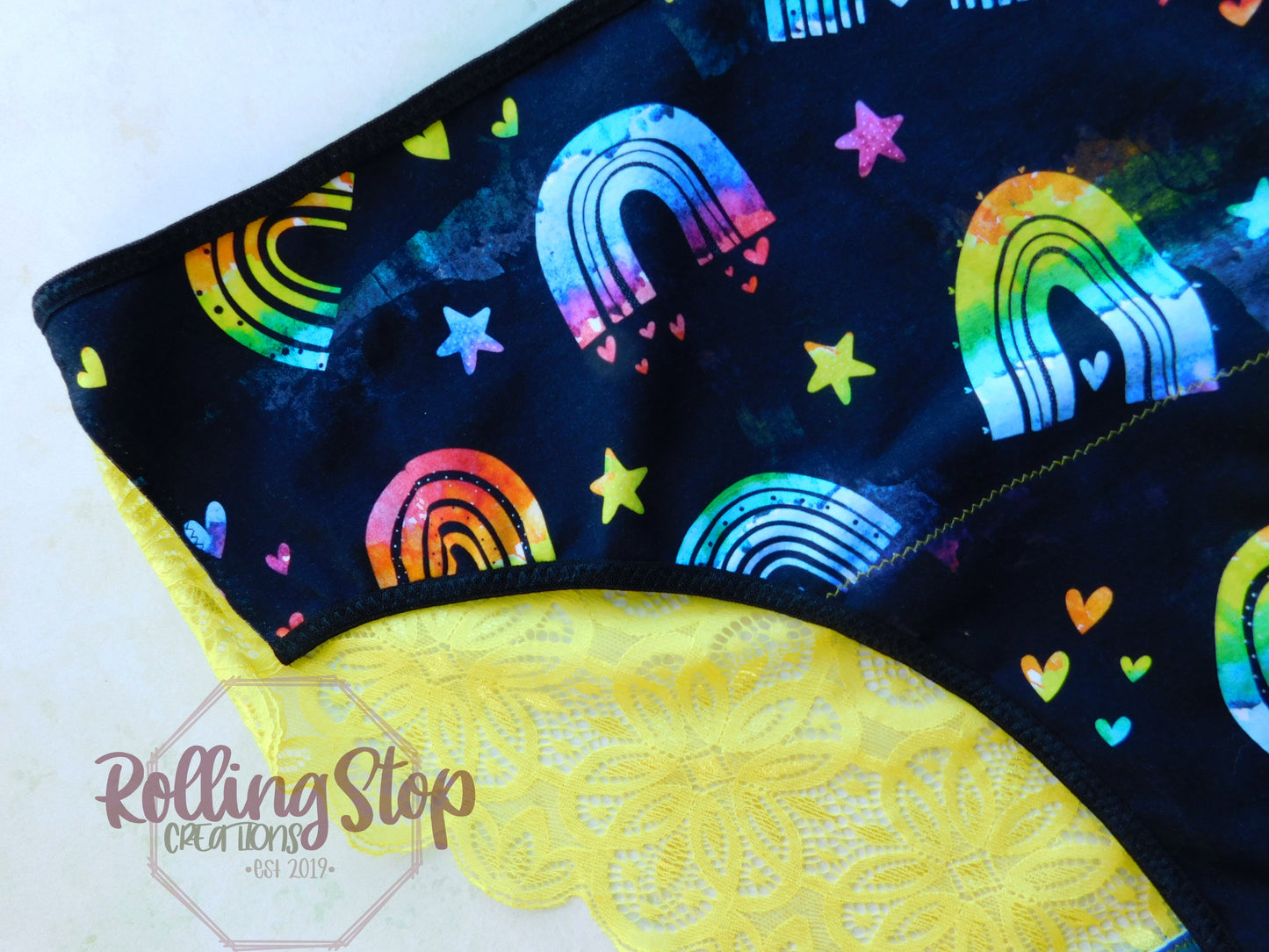 Watercolor Stamped Rainbows Lace Back Pantydrawls by Rolling Stop Creations sold by Rolling Stop Creations Lace - Linge