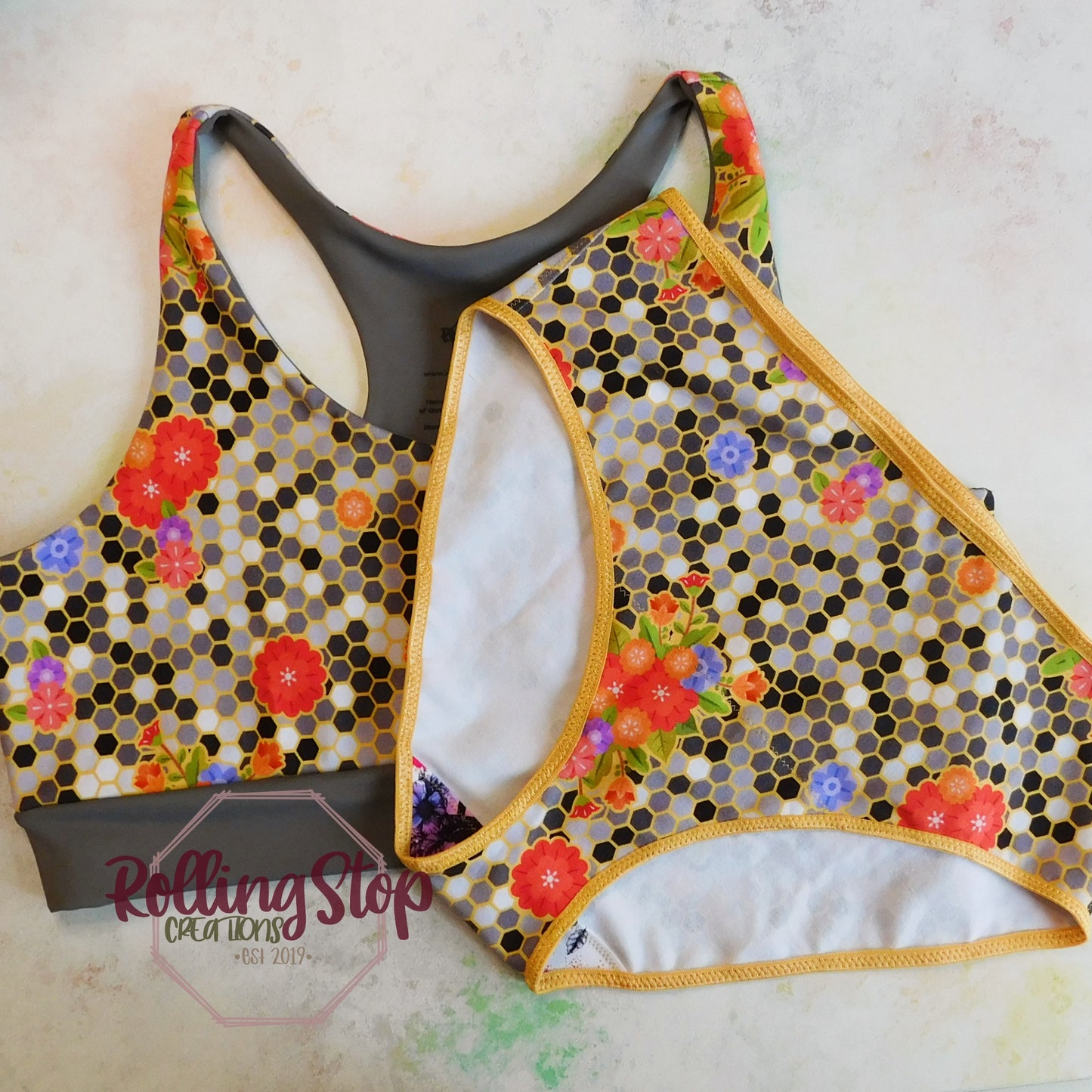 Bee Golden Print Comfy Bra by Rolling Stop Creations sold by Rolling Stop Creations Comfy Bra - Comfy Clothes - Gift