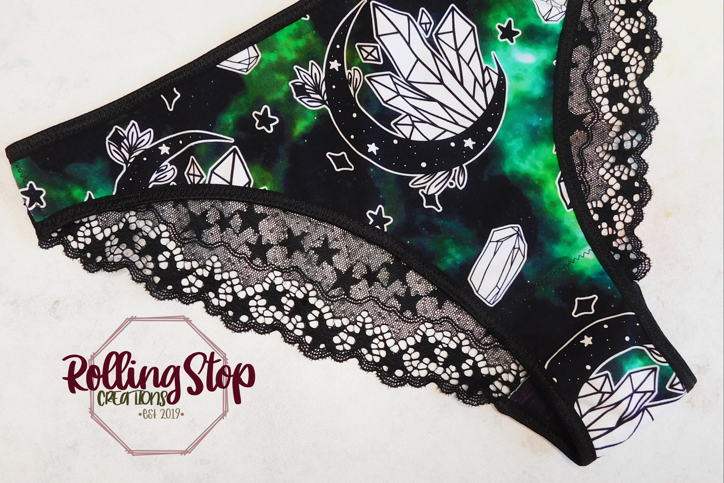 Absinthe Crystals Lace Back Pantydrawls by Rolling Stop Creations sold by Rolling Stop Creations Lace - Lingerie - Pant