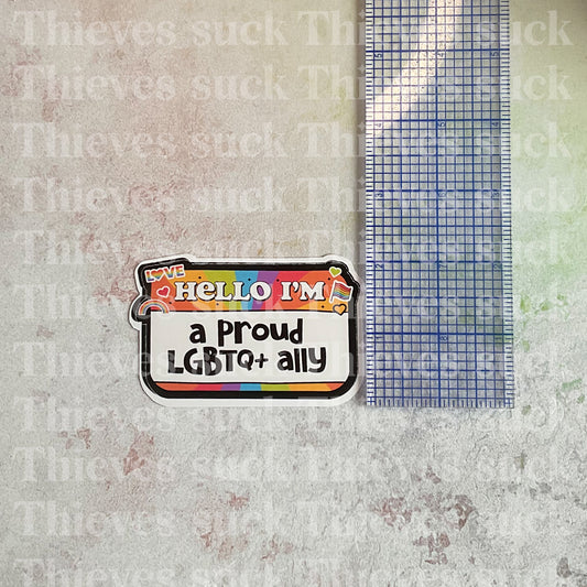 Proud LGBTQ+ Ally Nametag Vinyl Sticker