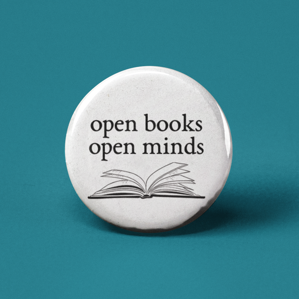Open Books Open Minds Pinback Button by The Pin Pal Club sold by Rolling Stop Creations Accessories - Boutique - Faire